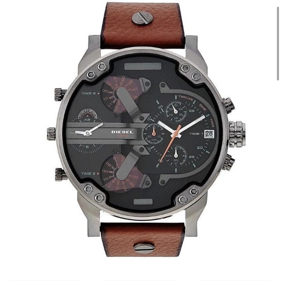MR DADDY BLACK BROWN LEATHER DIESEL WATCH DZ7332